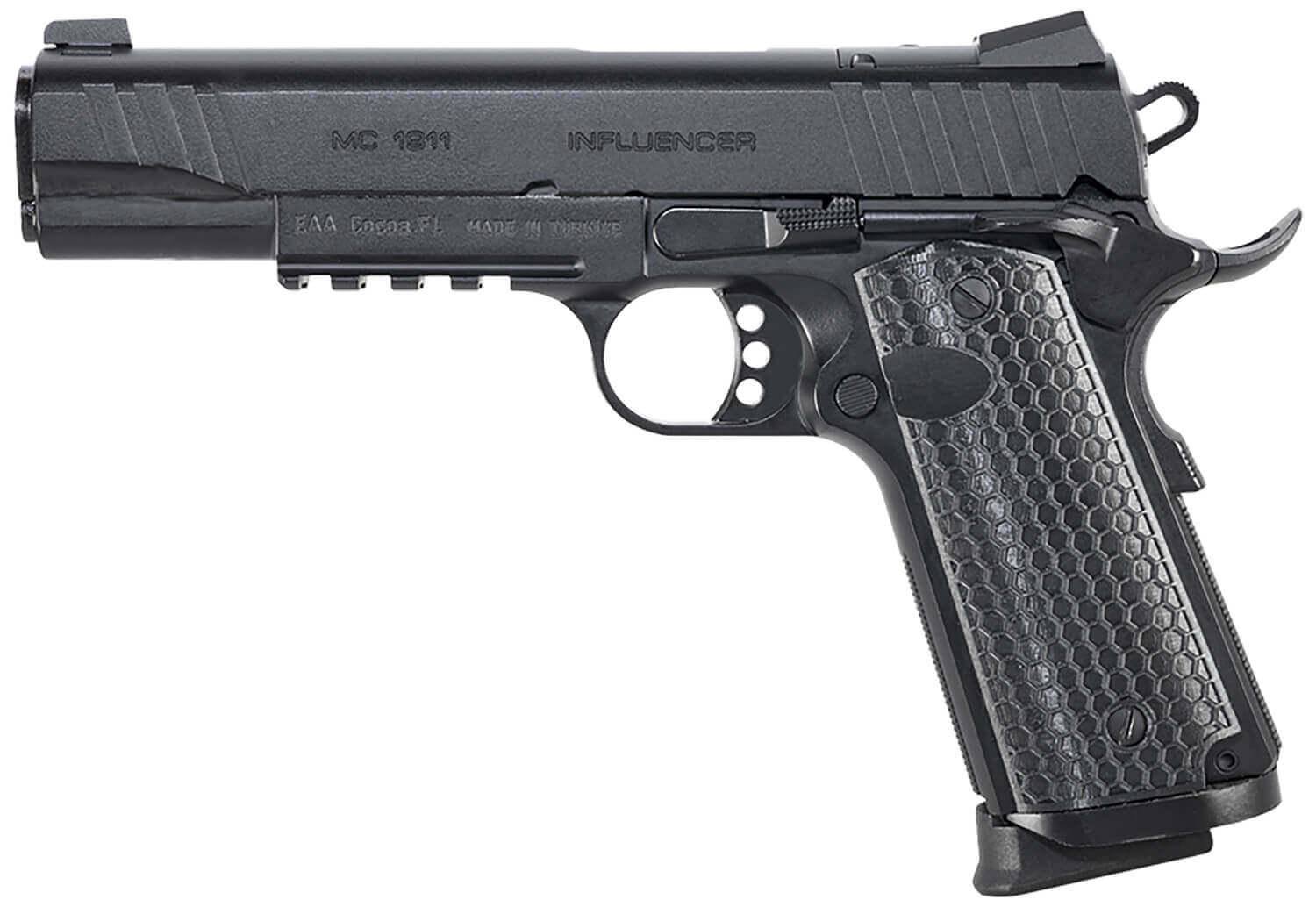 EAA GIRSAN 391047 MC1911 S Influencer Full Size 45 ACP 8+1 5" Blued Steel Barrel Black Optic Ready/Serrated Steel Slide & Frame w/Picatinny Rail & Beavertail Black Polymer Grip - Image 2
