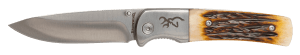 Browning 3220500B Buckmark Hunter 3" Folding Drop Point Plain Stonewashed 8Cr13MoV SS Blade/Jigged Bone Handle Boxed