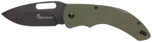 Browning 3220506 Hidden Hollow EDC Large 3" Folding Drop Point Plain Black Oxide Stonewashed D2 Steel Blade OD Green G10 Handle