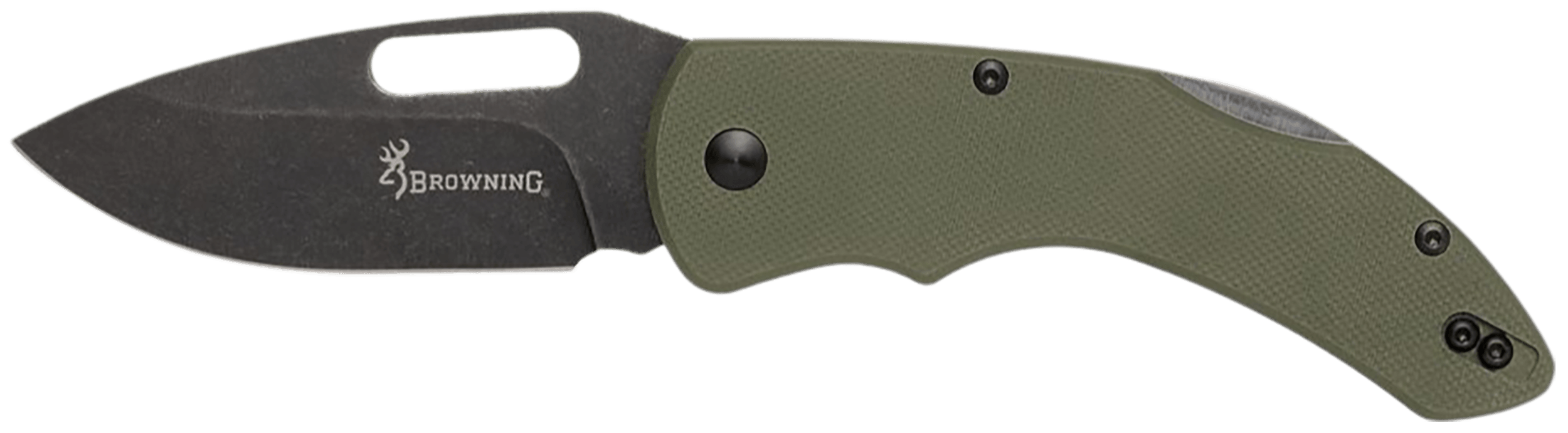 Browning 3220506 Hidden Hollow EDC Large 3" Folding Drop Point Plain Black Oxide Stonewashed D2 Steel Blade OD Green G10 Handle
