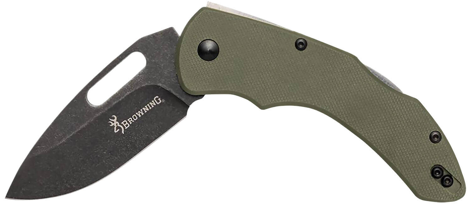 Browning 3220506 Hidden Hollow EDC Large 3" Folding Drop Point Plain Black Oxide Stonewashed D2 Steel Blade OD Green G10 Handle - Image 2