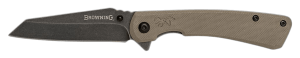 Browning 3220512 Branded Rock EDC 3" Folding Wharncliffe Plain Black Stonewashed 7Cr17MoV SS Blade Flat Dark Earth G10 Handle