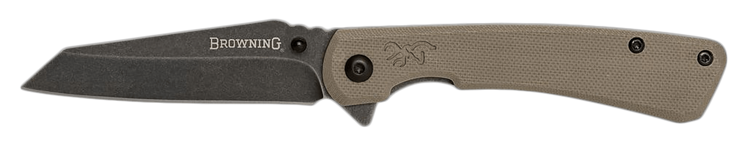 Browning 3220512 Branded Rock EDC 3" Folding Wharncliffe Plain Black Stonewashed 7Cr17MoV SS Blade Flat Dark Earth G10 Handle