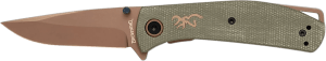 Browning 3220516 Trailside EDC Small 3" Folding Modified Drop Point Plain Titanium Finish D2 Steel Blade Green Micarta Handle