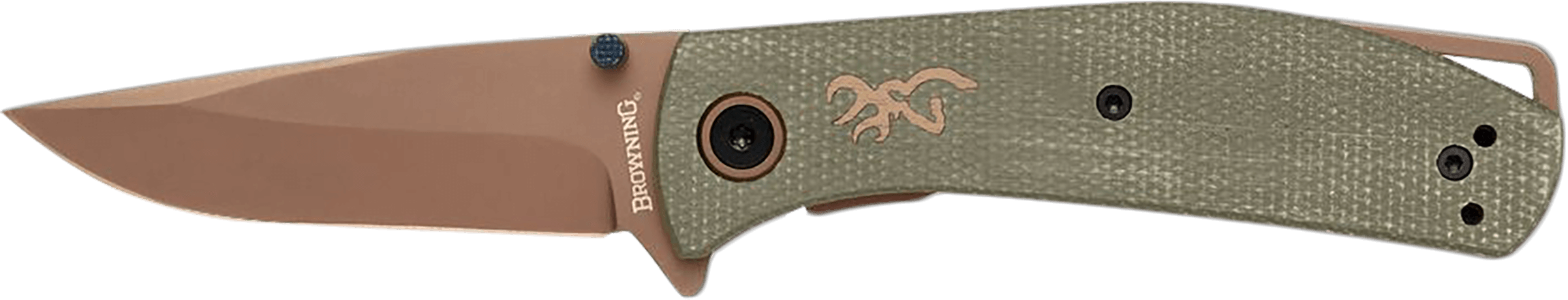 Browning 3220516 Trailside EDC Small 3" Folding Modified Drop Point Plain Titanium Finish D2 Steel Blade Green Micarta Handle