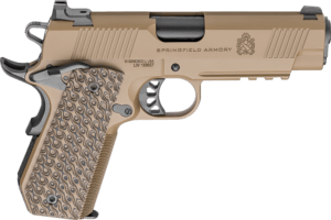 Springfield Armory PC9124LRCB-CC 1911 TRP  Carry Frame 45 ACP 7+1 4.25″ Black Match Grade Barrel  Coyote Brown Cerakote Serrated Carbon Steel Slide & Aluminum Frame w/Beavertail & Picatinny Rail  VZ Hydra G10 Grip
