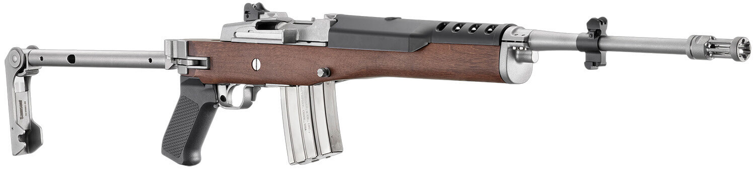 Ruger 5895 Mini-14 223 Rem/5.56 NATO 20+1 18.50" Matte Stainless Threaded Barrel Matte Stainless Picatinny Rail Receiver Walnut/Stainless Wood Side Folding Side Folding Stock Black Polymer Grip - Image 3