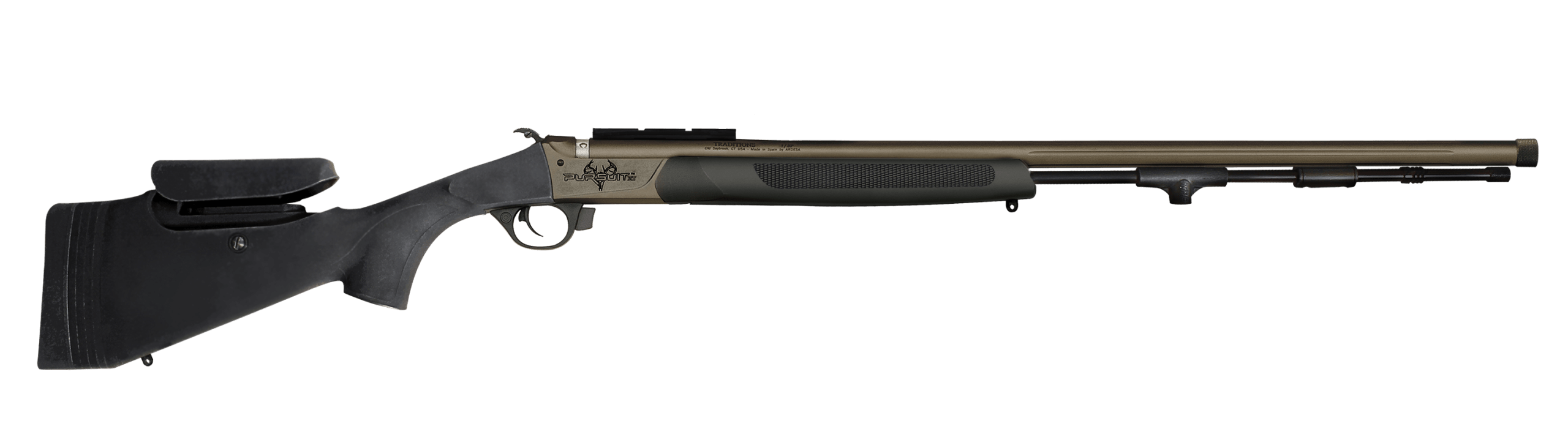 Traditions R74665050B Pursuit XT Pro 45 Cal Tungsten Cerakote 26" Fluted/Threaded w/VAPR Twist Barrel Black Adj Cheek Piece & LOP Synthetic Stock