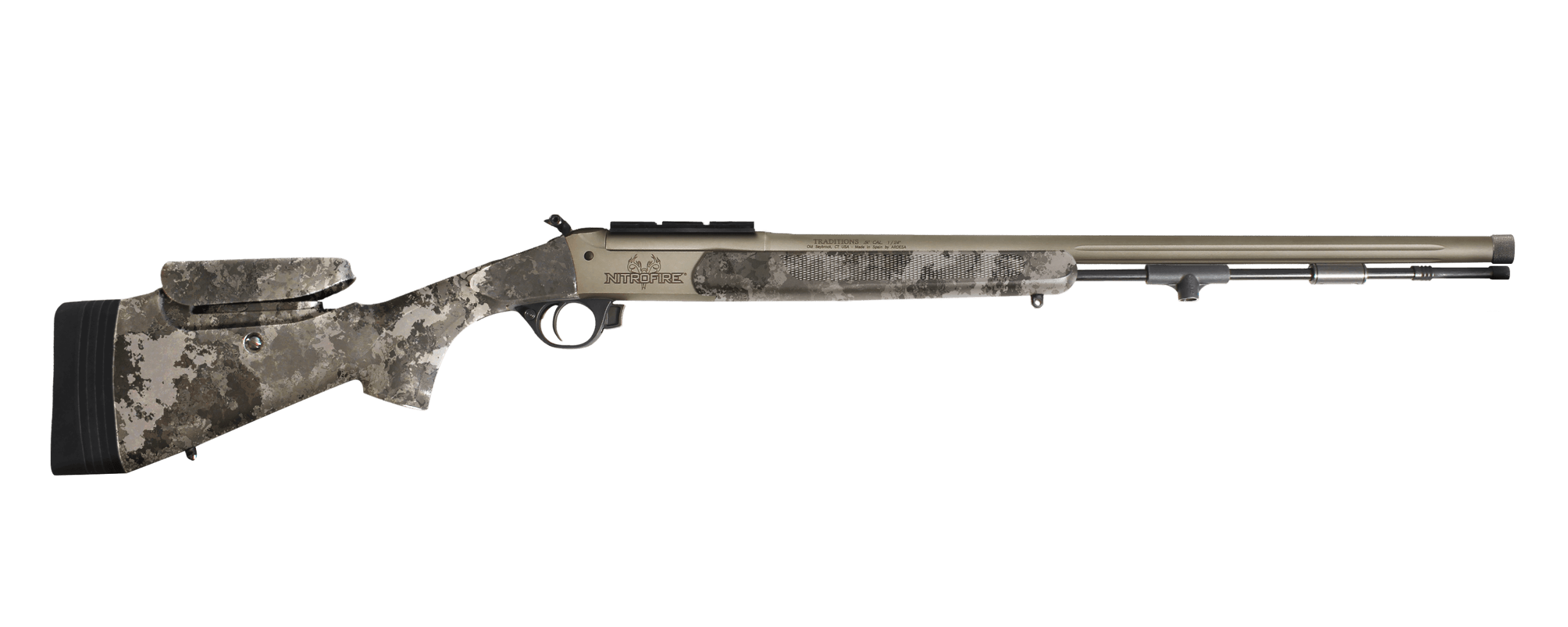 Traditions CR846604534B NitroFire Pro 50 Cal 209 Primer Tungsten Cerakote 26" Fluted/Threaded w/VAPR twist Barrel Drilled & Tapped Receiver Veil Alpine Adj Cheek Piece & LOP Synthetic Stock