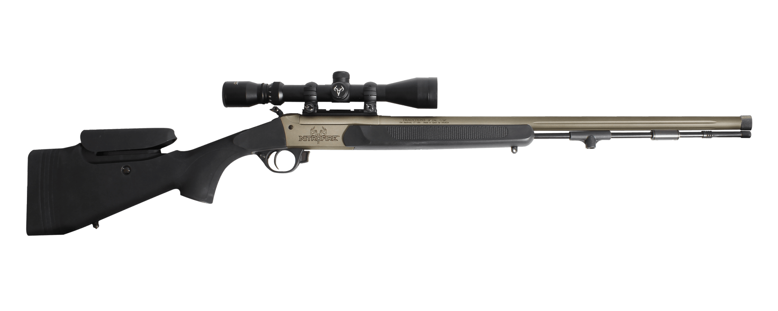 Traditions CR53-84660450 NitroFire Pro 50 Cal 209 Primer Tungsten Cerakote 26" Fluted/Threaded w/VAPR Twist Barrel Drilled & Tapped Receiver Black Adj Cheek Piece & LOP Synthetic Stock 3.5-10-44mm Duplex