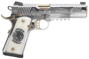 Girsan 391053 Regard Liberador II 9mm Luger 9+1 5ā³ Gold Plated PVD Barrel Polished Stainless Steel Serrated Slide Stainless w/Gold Controls Steel Frame w/Picatinny Rail & Beavertail Pearl Like w/Mexican Coat Of Arms Grip Ambidextrous Girsan 391053 Regard Liberador II 9mm Luger 9+1 5ā³ Gold Plated PVD Barrel Polished Stainless Steel Serrated Slide Stainless w/Gold Controls Steel Frame w/Picatinny Rail & Beavertail Pearl Like w/Mexican Coat Of Arms Grip Ambidextrous