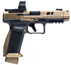 Taran Tactical Canik HG7854VN TTI Combat w/Optic Full Size Frame 9mm Luger 18+1 4.60″ Fluted/Ported Barrel  Burnt Bronze Cerakote Optic Cut/Serrated Slide  Black Polymer Frame w/Picatinny Rail  MaCanik M03 Competition Red Dot