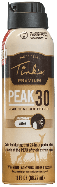 Tinks W5343 Peak30 Hot Shot Deer Doe In Estrus Scent 3 oz Mist Tinks W5343 Peak30 Hot Shot Deer Doe In Estrus Scent 3 oz Mist