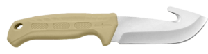 Camillus 19156 Roto  4″ Fixed Drop Point/Gut Hook Plain Satin 420 Steel Titanium Bonded Blade  Tan PP/TPR Handle