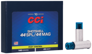 CCI 3744 Pest Control Shotshell 44 Sp/ 44 Rem Mag 140 gr Shotshell #9 Shot 10rd Box/ 20 Cs CCI 3744 Pest Control Shotshell 44 Sp/ 44 Rem Mag 140 gr Shotshell #9 Shot 10rd Box/ 20 Cs