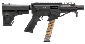 Freedom Ordnance FX9P4 FX-9 9mm Luger 31+1 4.50" Black Nitride Chromoly Steel Barrel Black Hard Coat Anodized Black KAK Shockwave Pistol Brace Black Polymer Grips Right Hand