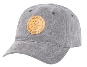 Glock AP95882 Safe Action Patch  Hat  Distressed Gray Denim  Relaxed Fit w/Adjustable Metal Back  Leather-Like Glock Patch