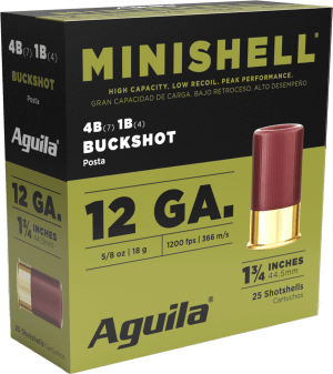 Aguila 1CHB1385 Minishell Buckshot 12Gauge 1.75″ 5/8oz 4B(7P)/1B(4P) Shot 25rd Box
