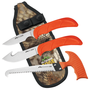 Outdoor Edge WG10C WildGuide Fixed Caper/Saw/Skinner w/Gut Hook Satin 420J2 SS Blades Blaze Orange Textured TPR Handle Outdoor Edge WG10C WildGuide Fixed Caper/Saw/Skinner w/Gut Hook Satin 420J2 SS Blades Blaze Orange Textured TPR Handle