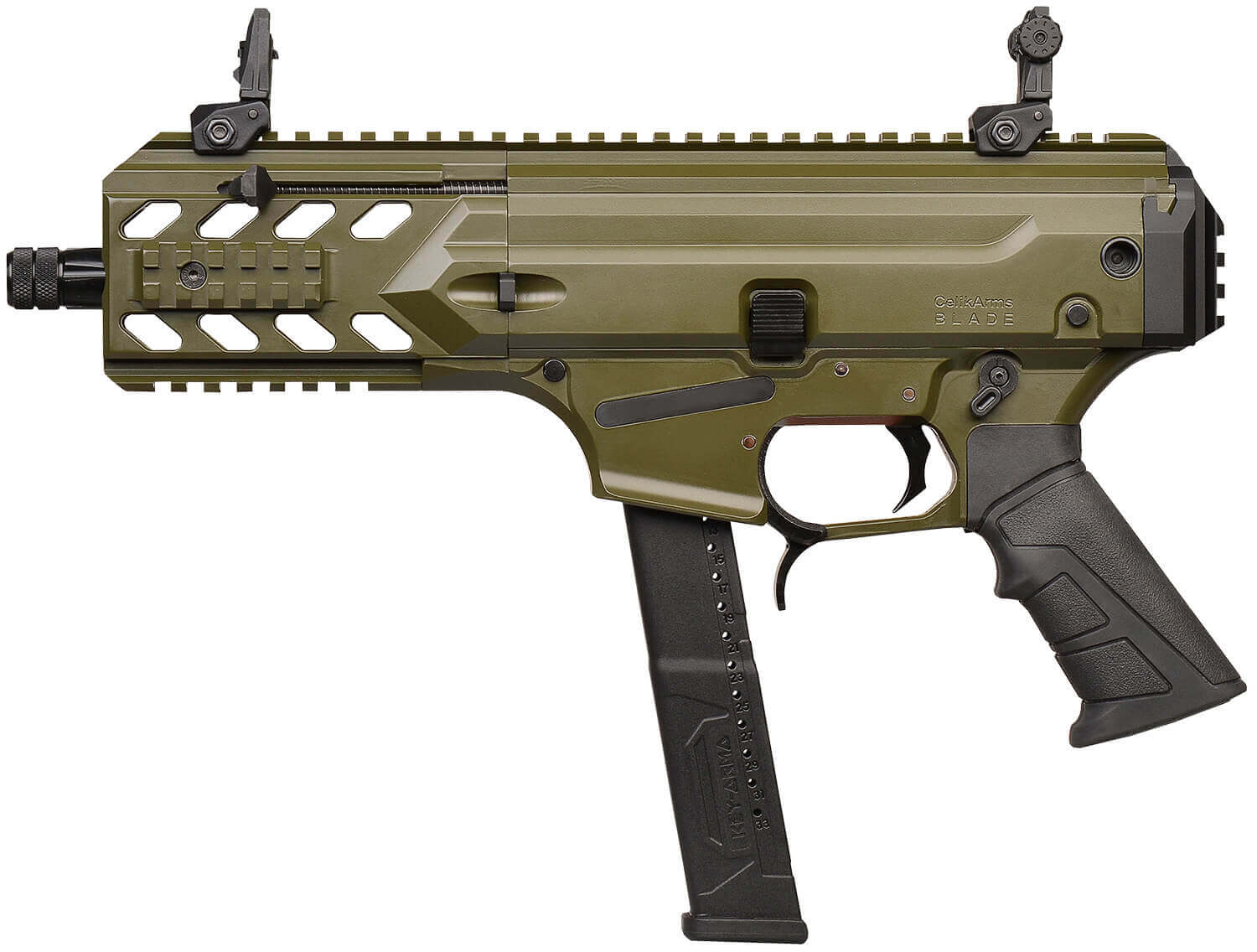 Gforce Arms BLADE6ODG Blade6 9mm Luger 33+1 6" Black QPQ Steel Barrel OD Green Anodized Picatinny Rail Receiver Rear Picatinny Rail Brace Mount Forend Charge Handle/Slap Handle for Bolt Release Black Polymer Grip - Image 2