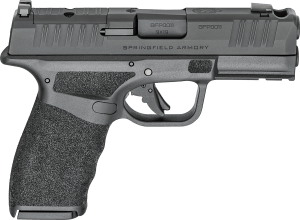Springfield Armory HCP9379BOSPLCCOMP Hellcat Pro OSP Compact Frame 9mm Luger 10+1 3.70″ Black Melonite Steel Barrel  Black Melonite Integrated Compensator/Optic Ready/Serrated Steel Slide  Black Polymer Frame w/Picatinny Rail