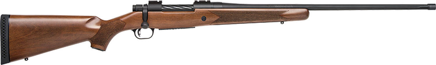 Mossberg 28132 Patriot Walnut 300 Win Mag 3+1 24" Threaded/Fluted Barrel w/Recessed Match Crown Matte Blued Metal Finish Spiral-Fluted Bolt Walnut Stock Drop Box Magazine Adjustable LBA Trigger