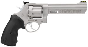 Taurus 2608069CMP 608 Competition 357 Mag/38 Special +P 8rd 6″ Matte Stainless Steel Barrel  Cylinder & Frame  Black Finger Grooved Grip  Transfer Bar Safety  Exposed Hammer