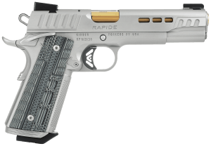 Kimber Mfg Inc 3000420CA Rapide Dawn *CA/MA Compliant 9mm Luger 9+1 5″ Gold TiN Steel Barrel KimPro Silver Lightening Cut/Serrated Stainless Steel Slide KimPro Silver w/Brushed Polish Steel Frame w/Beavertail Gray/Black Rapide G10 Grip Kimber Mfg Inc 3000420CA Rapide Dawn *CA/MA Compliant 9mm Luger 9+1 5″ Gold TiN Steel Barrel KimPro Silver Lightening Cut/Serrated Stainless Steel Slide KimPro Silver w/Brushed Polish Steel Frame w/Beavertail Gray/Black Rapide G10 Grip