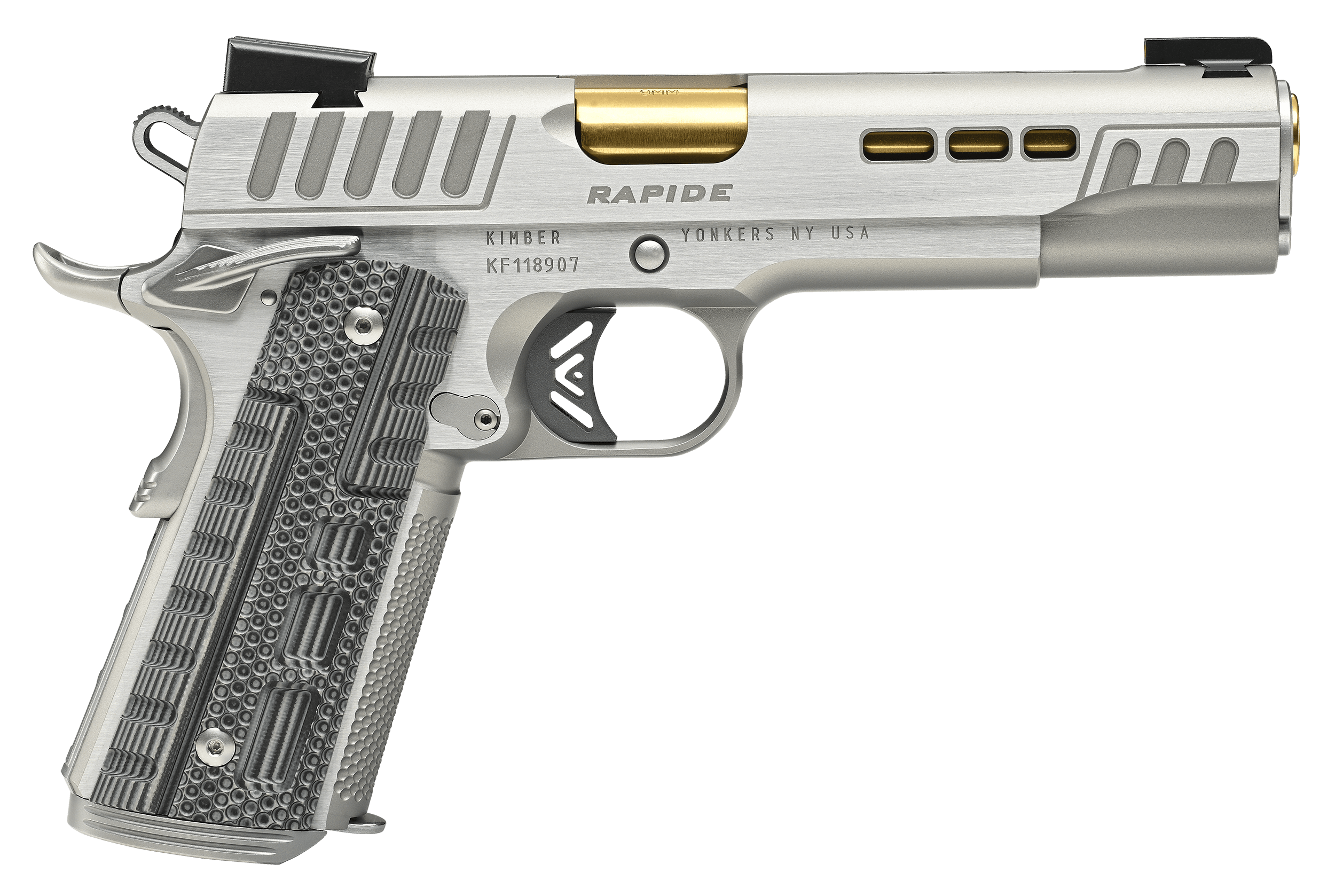 Kimber Mfg Inc 3000424 Rapide Dawn 10mm 8+1 5″ Silver/KimPro II w/ Brush Polished Flats Stainless Steel Slide G10 Grip Kimber Mfg Inc 3000424 Rapide Dawn 10mm 8+1 5″ Silver/KimPro II w/ Brush Polished Flats Stainless Steel Slide G10 Grip