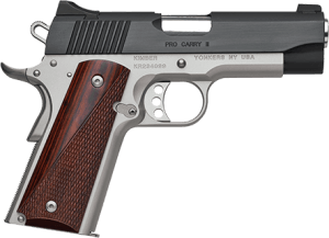 Kimber Mfg Inc 3200320 Pro Carry II Two-Tone 45 ACP 7+1 4″ Matte black Brush-Polished Stainless Steel Slide Satin Silver Smooth/Checkered Rosewood Grip Kimber Mfg Inc 3200320 Pro Carry II Two-Tone 45 ACP 7+1 4″ Matte black Brush-Polished Stainless Steel Slide Satin Silver Smooth/Checkered Rosewood Grip