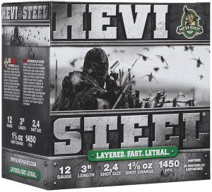 HEVI-Shot HS60024 HEVI-Steel Waterfowl 12Gauge 3″ 1 3/8oz 2/4Shot 25 Per Box/10 Case