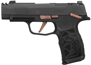 Sig Sauer 365XL9ROSEMSCA P365XL Rose *CA Compliant Full Size Frame 9mm 10+1 3.10″ Black Nitron Integrated Compensator/Optic Ready/Serrated Stainless Steel Slide  Black Nitron w/Rose Accents Stainless Steel Frame w/Picatinny Rail  Rose Laser Engraved Grip