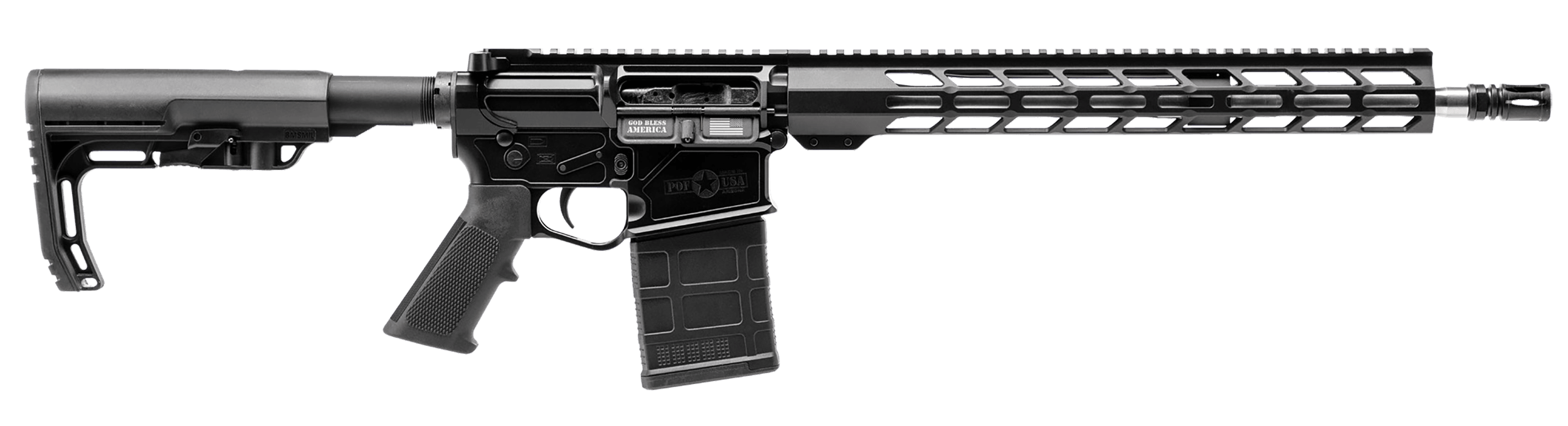 Patriot Ordnance Factory 02357 LMR Base 308 Win 20+1 16.50" Stainless Steel Threaded Barrel Black Anodized Picatinny Rail Aluminum Receiver M-LOK Handguard 6 Position MFT Minimalist Black Synthetic Stock A2 Style Grip