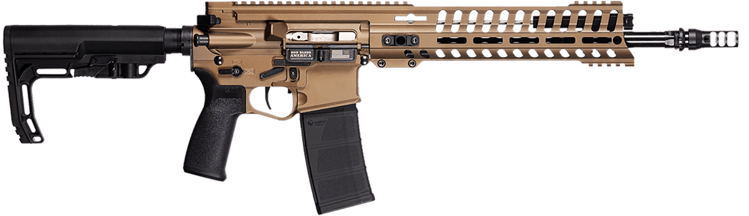 Patriot Ordnance Factory 02161 P415 Edge 5.56 NATO 30+1 13.75" Black Nitride Steel Threaded Barrel Burnt Bronze Cerakote Picatinny Rail Aluminum Receiver M-LOK Handguard 11" Renegade Handguard 6 Position MFT Minimalist Black Synthetic Stock & Grip