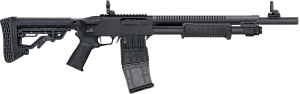 Mossberg 50213 590RM Stand-Off 12 Gauge Pump 2.75" 10+1 18.50" Black Phosphate Steel w/Integrated Heat Shield Barrel Black Picatinny Rail Receiver Black 5 Position Adjustable LOP Synthetic Stock Magpul MOE Grip Magpul MBUS 3 Adj Sights