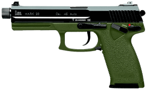 HK 81001075 Mark 23 45 ACP 10+1 5.87" Black Threaded Barrel Black Cerakote Serrated Steel Slide OD Green Polymer Frame w/Accessory Rail