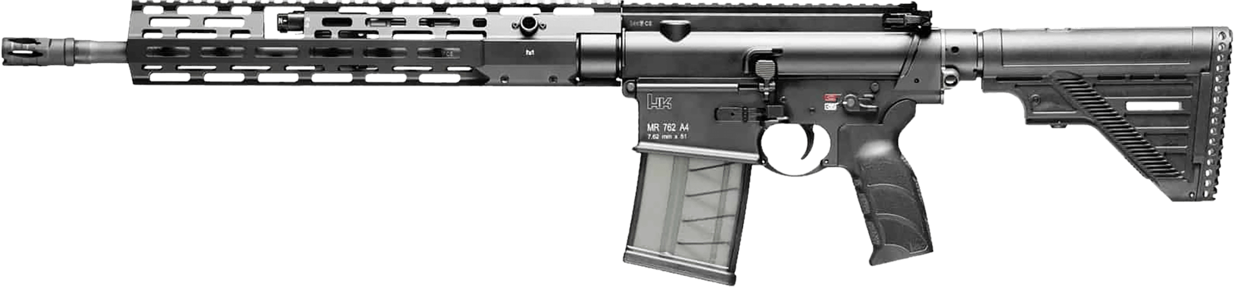 HK 81000829 MR762 A4 7.62x51mm 20+1 16.50" Black Threaded Barrel Black Picatinny Rail M-LOK Handguard 9 Position Black Synthetic Stock Black Finger Grooved Grip Ambidextrous