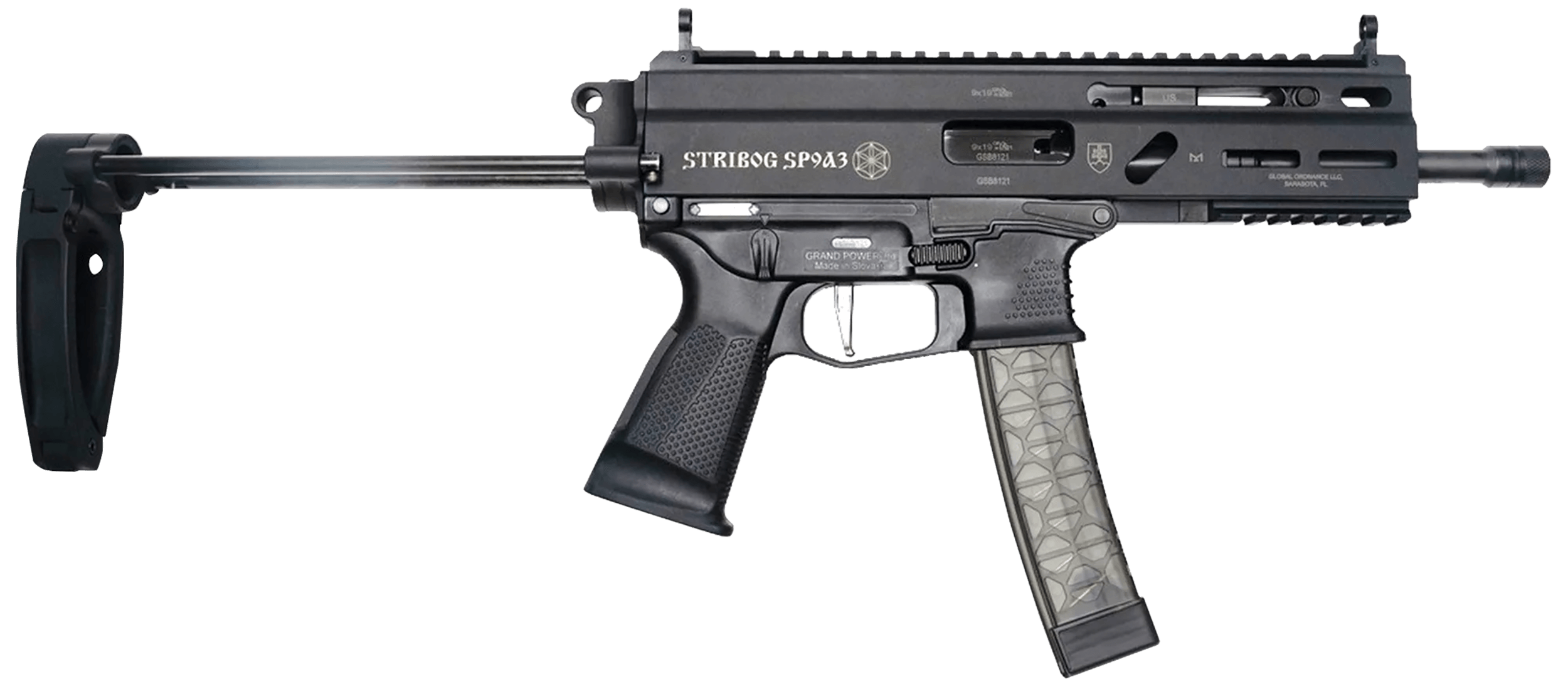 Global Ordnance LLC 850003223124 Grand Power Stribog SP9A3 9mm Luger 30+1 Black PDW Tailhook Brace Global Ordnance LLC 850003223124 Grand Power Stribog SP9A3 9mm Luger 30+1 Black PDW Tailhook Brace