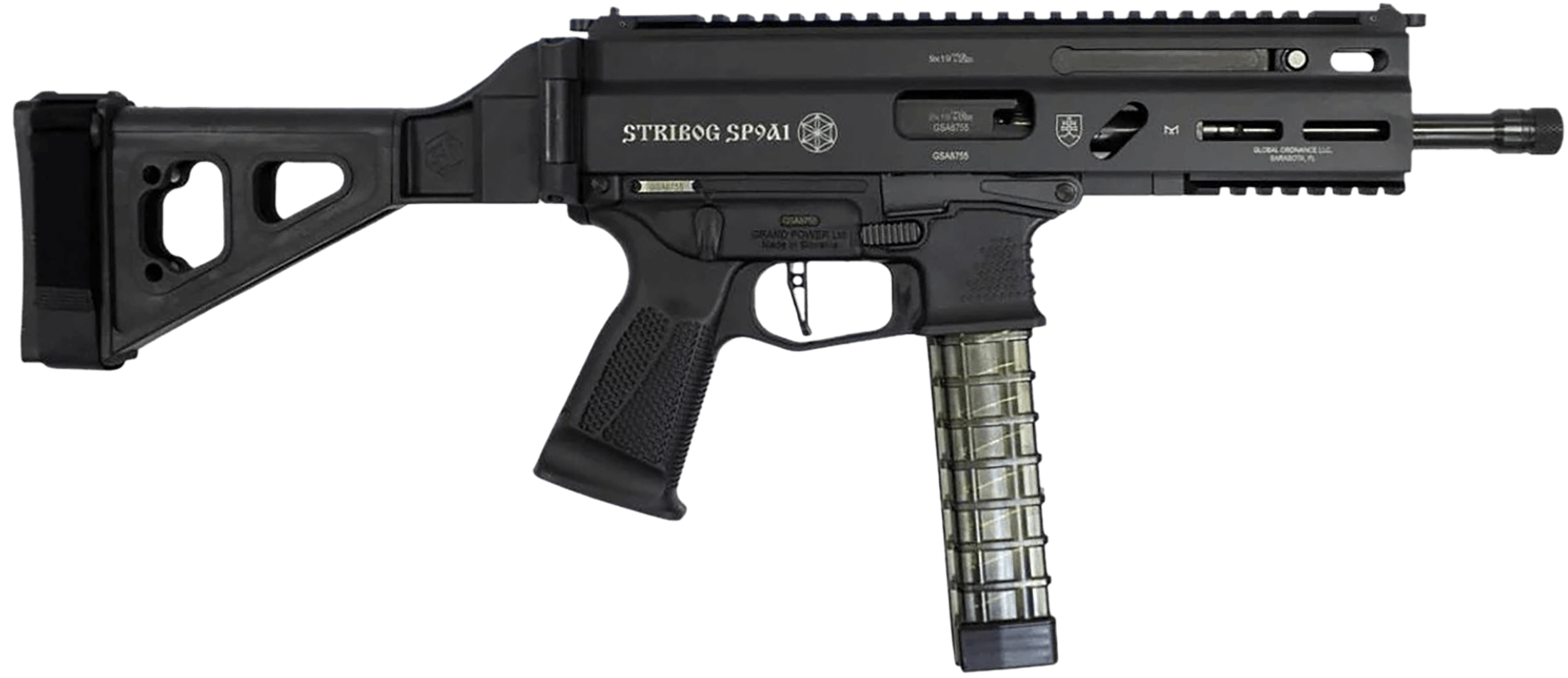 Global Ordnance LLC 197892004848 Grand Power Stribog SP10A3 10mm Auto 8″ Black SB Tactical Brace Global Ordnance LLC 197892004848 Grand Power Stribog SP10A3 10mm Auto 8″ Black SB Tactical Brace