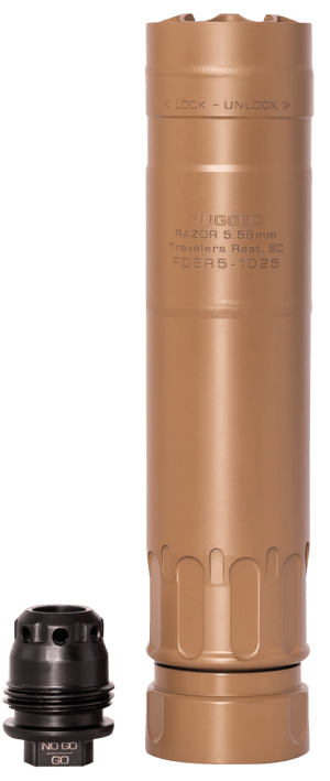 Rugged Suppressors RZRFDE556 Razor 556  22 Cal (5.56mm)  6.40″ L FDE Stainless Steel  Includes 1/2″-28 M2 QD Brake