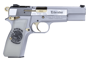 Girsan 390458 MCP 35 Liberador *CA Compliant 9mm Luger 10+1 4.87ā³ Steel Barrel Chrome Optic Ready/Serrated Steel Slide Polished Chrome w/Gold Controls Steel Frame w/Beavertail White Pearl w/Mexican Eagle Grip Girsan 390458 MCP 35 Liberador *CA Compliant 9mm Luger 10+1 4.87ā³ Steel Barrel Chrome Optic Ready/Serrated Steel Slide Polished Chrome w/Gold Controls Steel Frame w/Beavertail White Pearl w/Mexican Eagle Grip