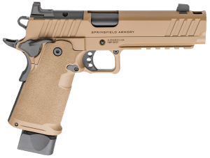 Springfield Armory PH9119AOSCBCOMP Prodigy Comp 9mm Luger 20+1 5″ Black DLC Match Grade Bull Barrel  Coyote Brown Cerakote Integrated Compensator/Optic Ready/Serrated Carbon Steel Slide & Frame w/Beavertail & Picatinny Rail  Aggressive Texture Grip