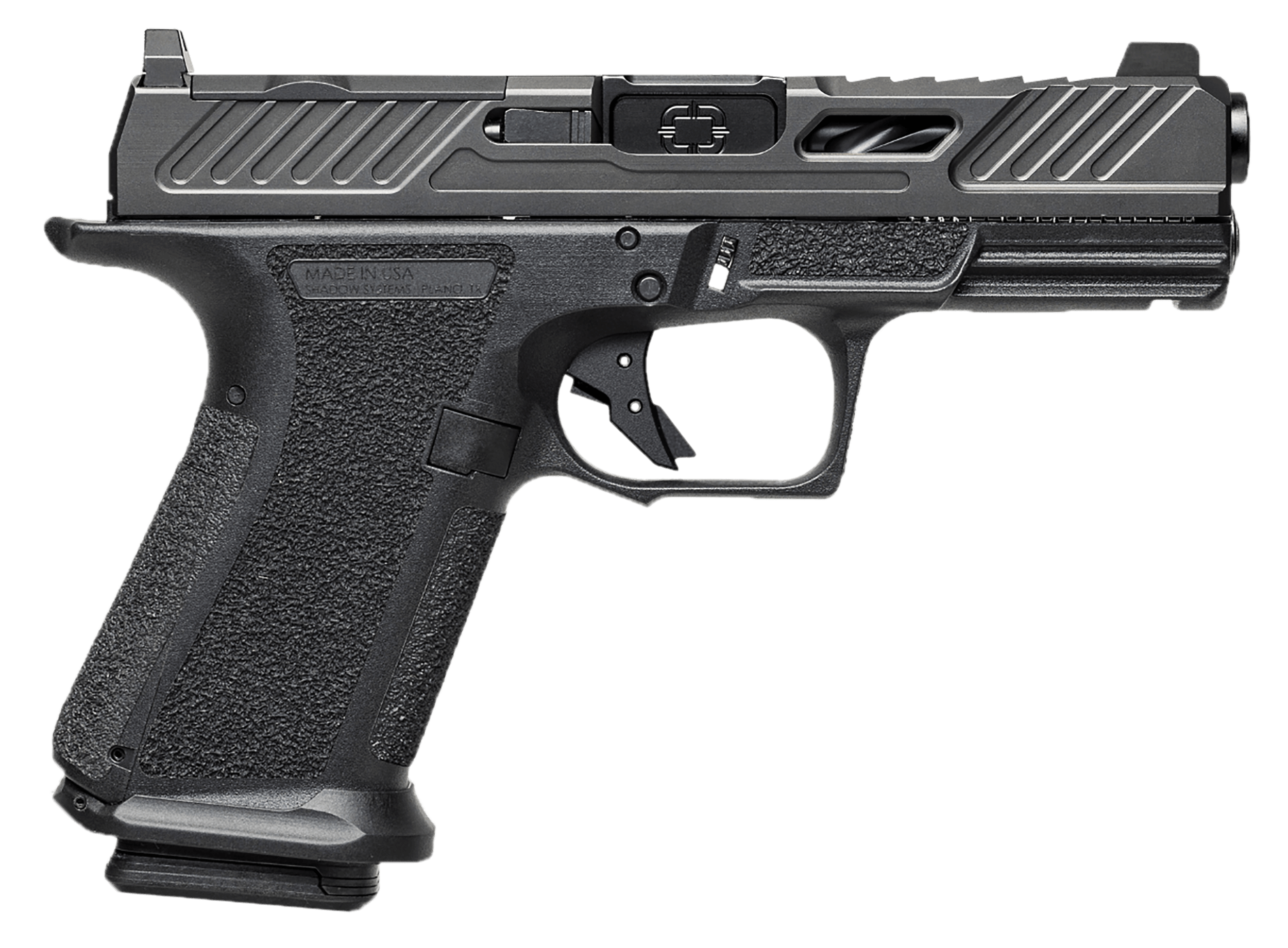 Shadow Systems SS1086 MR920 Elite *MA Compliant 9mm Luger 10+1 Black Nitride Match Grade/Spiral Barrel Black Cerakote Optic Cut/Serrated/Window Cut Steel Slide Black Polymer Frame w/Beavertail & Picatinny Rail Interchangeable Backstrap Grip