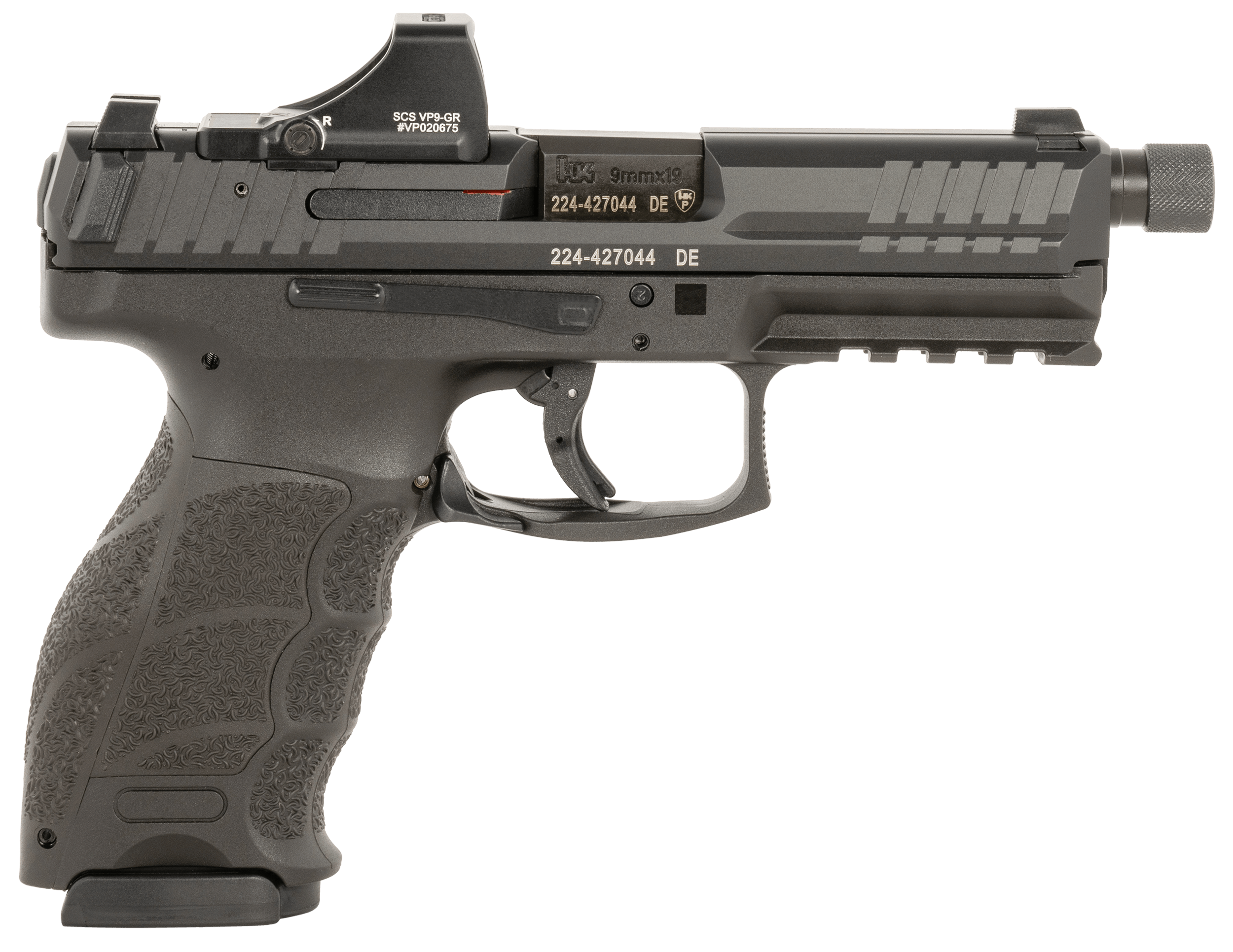 HK 81000870 VP9 Tactical 9mm Luger 17+1 4.70″ Black Threaded Barrel Black Cerakote Optic Ready/Serrated Steel Slide Black Polymer Frame w/Picatinny Rail Black Interchangeable Backstrap Grip Holosun SCS Super Green HK 81000870 VP9 Tactical 9mm Luger 17+1 4.70″ Black Threaded Barrel Black Cerakote Optic Ready/Serrated Steel Slide Black Polymer Frame w/Picatinny Rail Black Interchangeable Backstrap Grip Holosun SCS Super Green
