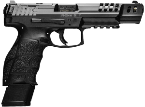 HK 81001009 VP9 Match 9mm Luger 15+1 5.51" Polygonal Rifled Barrel Black Optic Ready/Serrated w/Ports Slide & Frame w/Picatinny Rail & Push Button Mag Release Black Finger Grooved Polymer Grips Ambidextrous