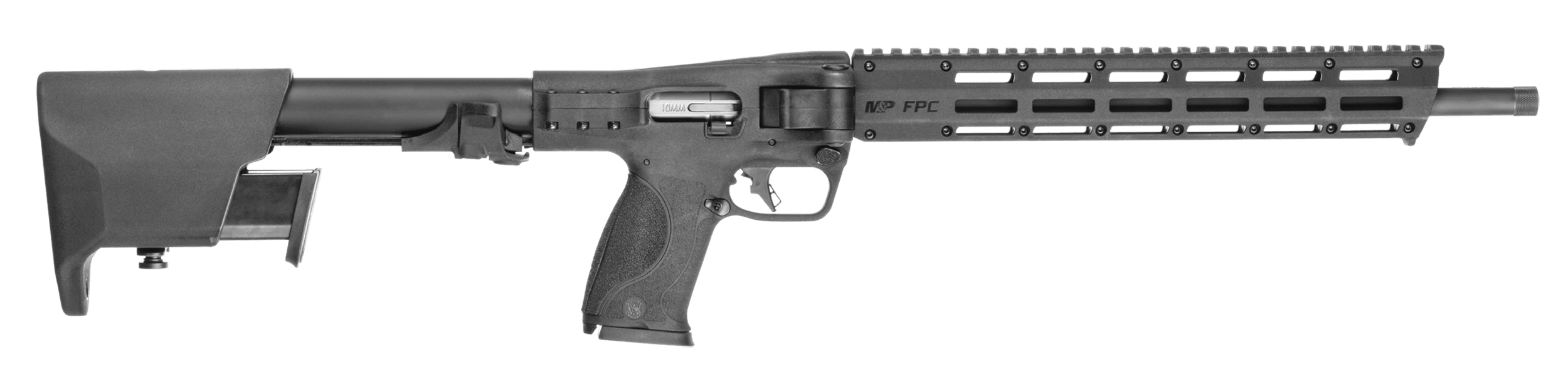 Smith & Wesson 14167 M&P FPC 10mm Auto 15+1 16.25" Black Oxide Steel Threaded Barrel Black Anodized Picatinny Rail Aluminum Receiver M-LOK Handguard Side Folding w/Mag Storage Black Polymer Stock Interchangeable Palmswell Inserts Grip