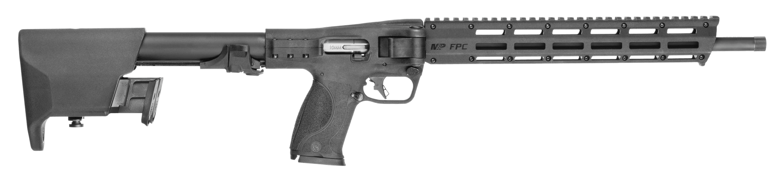 Smith & Wesson 14168 M&P FPC 10mm Auto 10+1 16.25" Black Oxide Steel Threaded Barrel Black Anodized Picatinny Rail Aluminum Receiver M-LOK Handguard Side Folding w/Mag Storage Black Polymer Stock Interchangeable Palmswell Inserts Grip