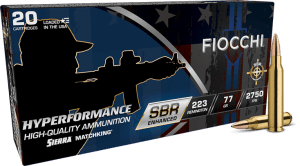 Fiocchi 223SBRD Hyperformance  223Rem 77gr Hollow Point Boat Tail 20 Per Box/10 Case