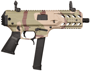 Gforce Arms BLADE6CAMO Blade6  9mm Luger 33+1 6″ Black QPQ Steel Barrel  Camo Cerakote Picatinny Rail Receiver  Rear Picatinny Rail Brace Mount  Forend Charge Handle/Slap Handle for Bolt Release  Black Polymer Grip