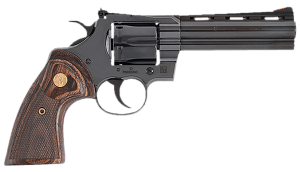 Colt Mfg PYTHONBP5WTS Python  357 Mag 6 Shot 5″ Blued Carbon Steel Vent Rib Barrel  Cylinder & Frame  Wood Grip  Exposed Hammer